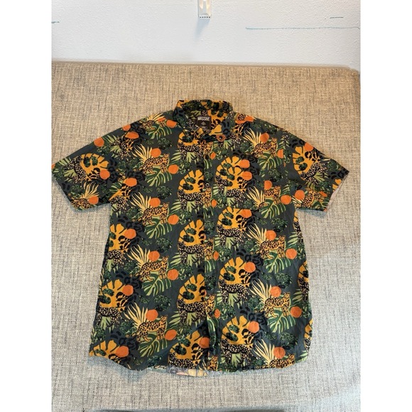 Super Massive Other - Super Massive Short Sleeve Button Up Tiger Leopard Cheetah Jungle Tropical Sz L